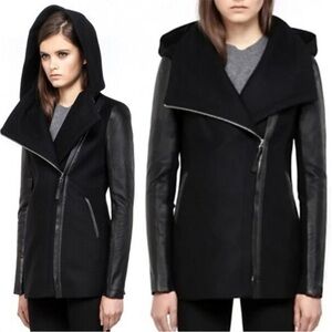Manage Odilia Moto Wool Jacket with Leather Sleeves